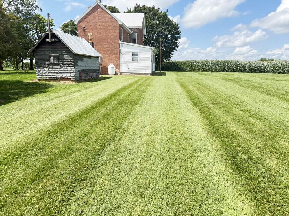 Freshly striped, mowed lawn after mowing service